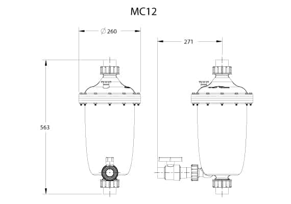 dimensions prefiltre centrifuge waterco multicyclone MC 12